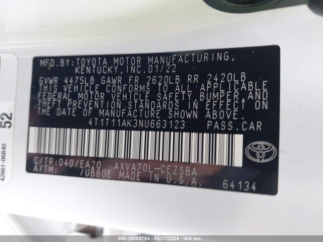 Toyota CAMRY SE 2022 4T1T11AK3NU663123 Image 9