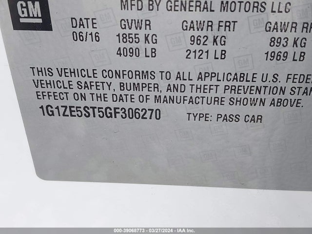 Chevrolet MALIBU 1LT 2016 1G1ZE5ST5GF306270 Image 9