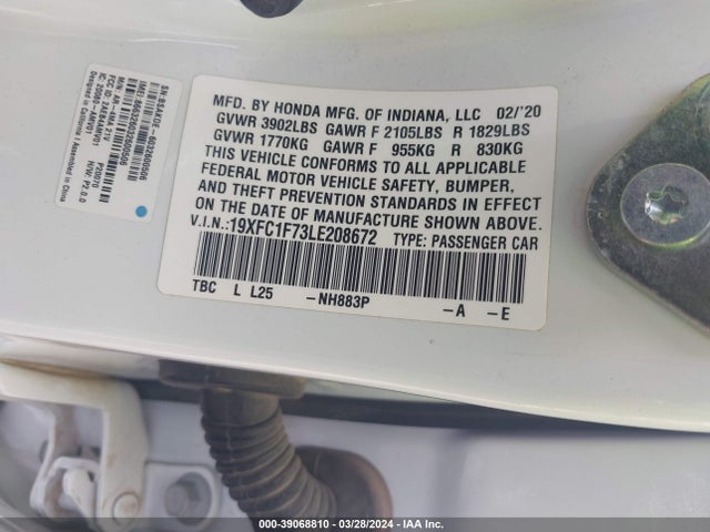 Honda Civic Ex-l 2020 19XFC1F73LE208672 Image 9