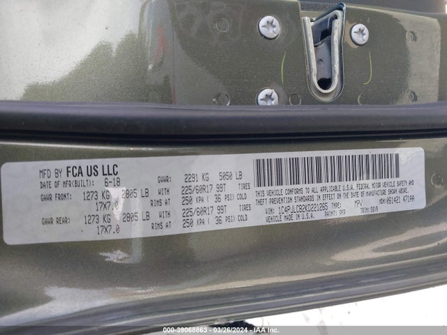 1C4PJLCB2KD221265 Jeep Cherokee Latitude Fwd
