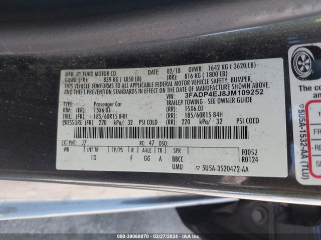 Ford FIESTA SE 2018 3FADP4EJ8JM109252 Image 9