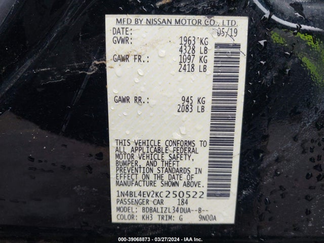 Nissan Altima 2.5 Sl 2019 1N4BL4EV2KC250522 Image 9