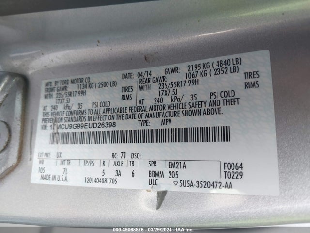 Ford ESCAPE SE 2014 1FMCU9G99EUD26398 Image 9