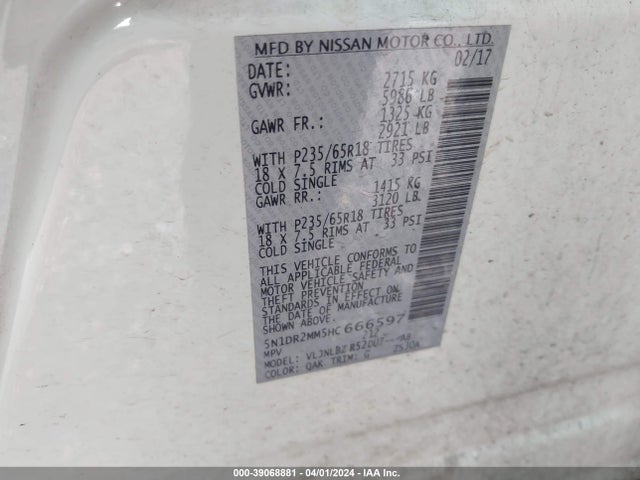 Nissan Pathfinder S 2017 5N1DR2MM5HC666597 Image 9