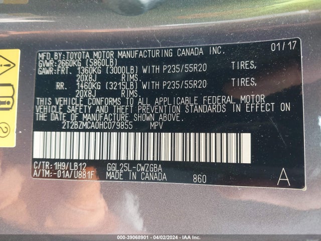 2T2BZMCA0HC079855 Lexus RX 350