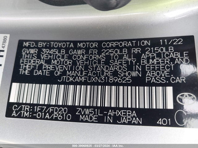 Toyota Prius Le 2022 JTDKAMFUXN3189625 Image 9