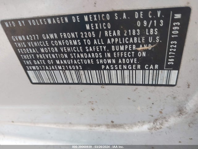 3VWD17AJ4EM216093 Volkswagen Jetta 1.8t Se