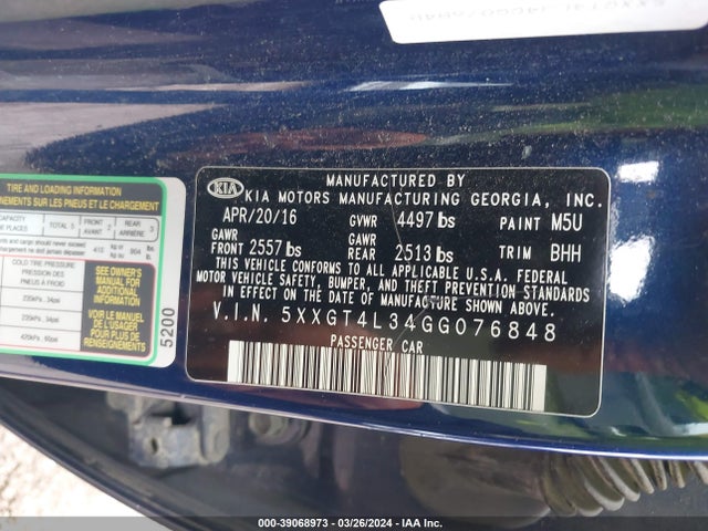 KIA Optima Lx 2016 5XXGT4L34GG076848 Image 9