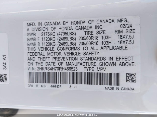 Honda Cr-v Ex-l Awd 2024 2HKRS4H70RH466523 Image 9