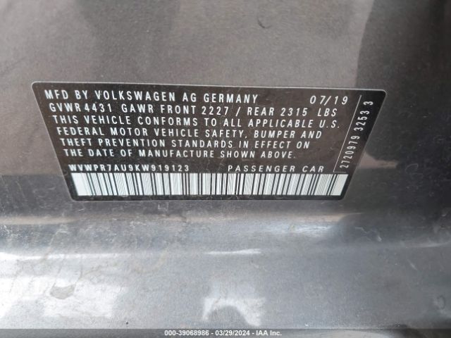 WVWPR7AU9KW919123 Volkswagen E-golf Sel Premium