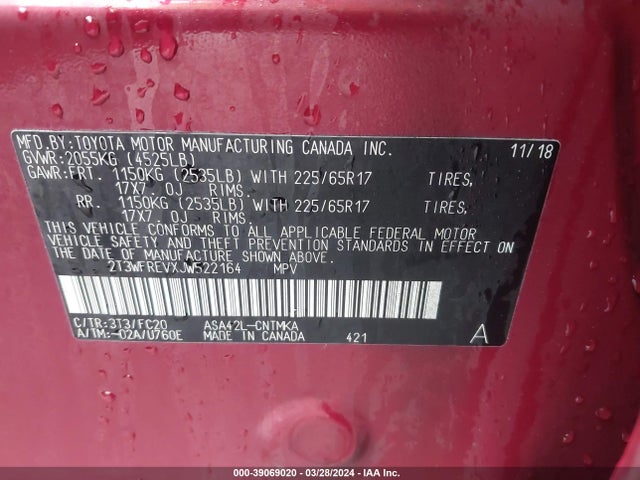 Toyota Rav4 Xle 2018 2T3WFREVXJW522164 Image 9