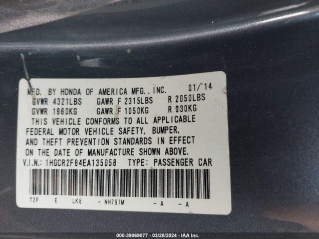 Honda Accord Ex-l 2014 1HGCR2F84EA135058 Image 9