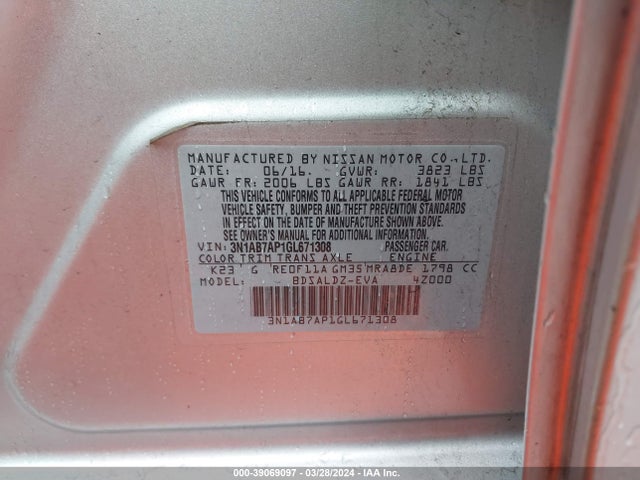 Nissan SENTRA SV 2016 3N1AB7AP1GL671308 Image 9