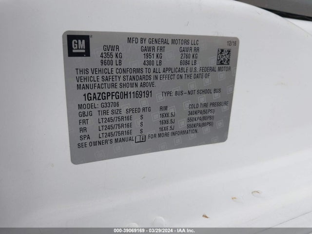 Chevrolet Express 3500 Lt 2017 1GAZGPFG0H1169191 Image 9