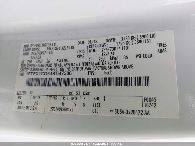 Ford F-150 Xl 2018 1FTEX1CG6JKD47306 Image 9