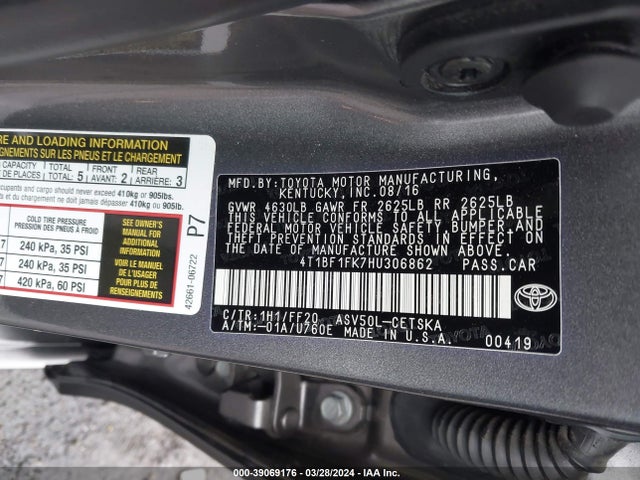 Toyota CAMRY SE 2017 4T1BF1FK7HU306862 Image 9