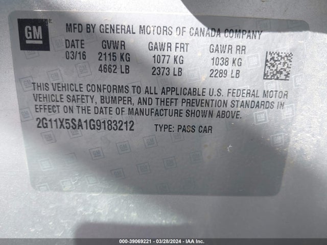 Chevrolet Impala 1fl 2016 2G11X5SA1G9183212 Image 9