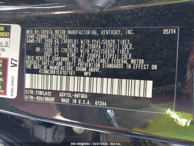Toyota Venza Xle V6 2014 4T3BK3BB1EU107161 Image 9