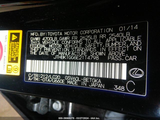 JTHBK1GG6E2114798 Lexus ES 350