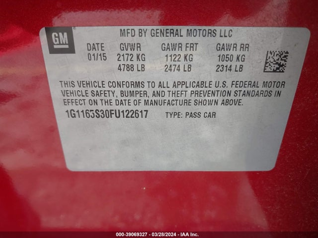 Chevrolet IMPALA 2LZ 2015 1G1165S30FU122617 Image 9