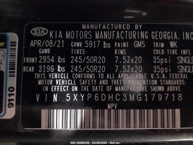 KIA Telluride S 2021 5XYP6DHC3MG179718 Image 9