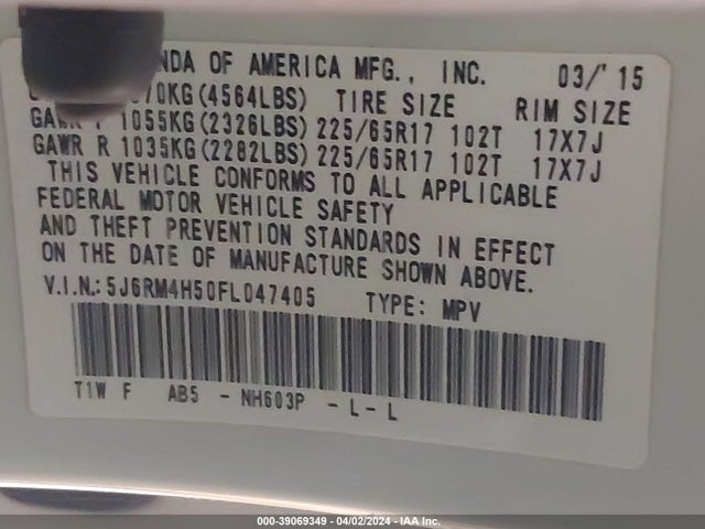 Honda CR-V EX 2015 5J6RM4H50FL047405 Image 9
