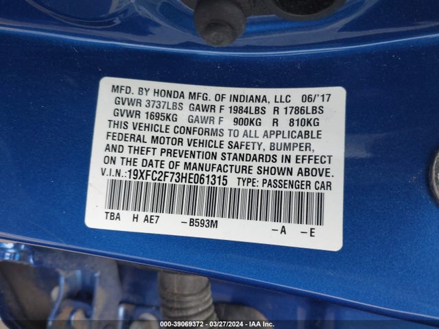 Honda CIVIC EX 2017 19XFC2F73HE061315 Image 9