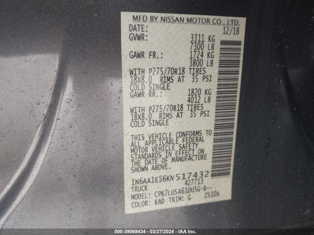 Nissan Titan Pro-4x 2019 1N6AA1E56KN517432 Image 9
