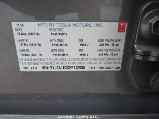 5YJSA1E2XFF112935 Tesla Model S 70d/85d/p85d