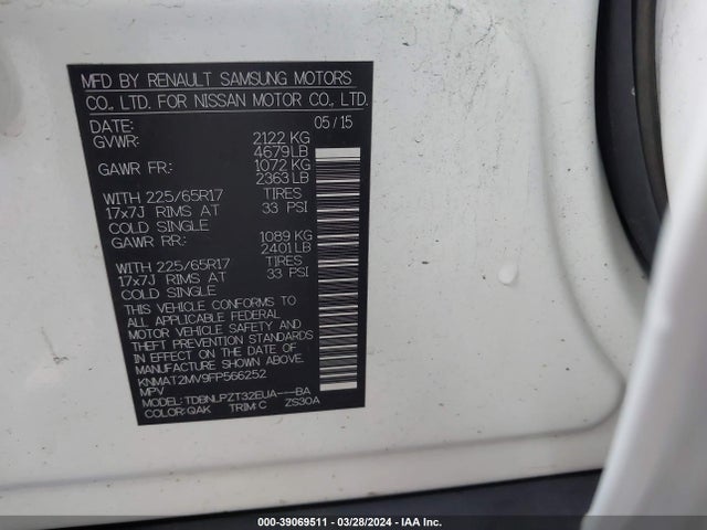 Nissan ROGUE S 2015 KNMAT2MV9FP566252 Image 9