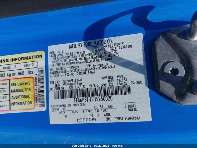 1FA6P8TH1H5250020 Ford Mustang Ecoboost