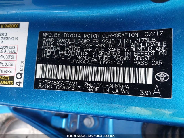 Toyota COROLLA IM 2017 JTNKARJE5HJ551143 Image 9