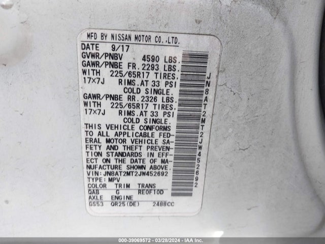 Nissan ROGUE SV 2018 JN8AT2MT2JW452692 Image 9