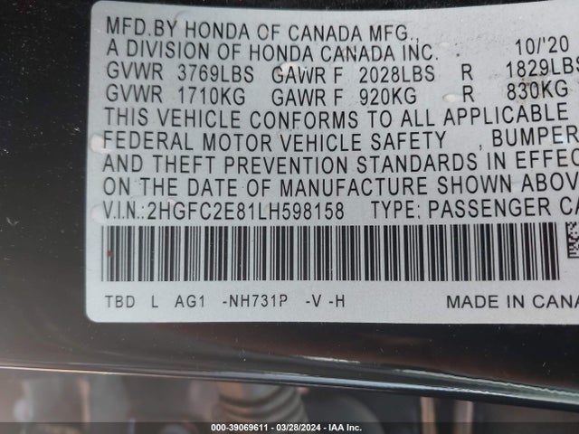 Honda Civic Sport 2020 2HGFC2E81LH598158 Image 9