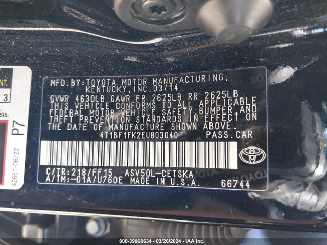 Toyota CAMRY SE 2014 4T1BF1FK2EU803040 Image 9
