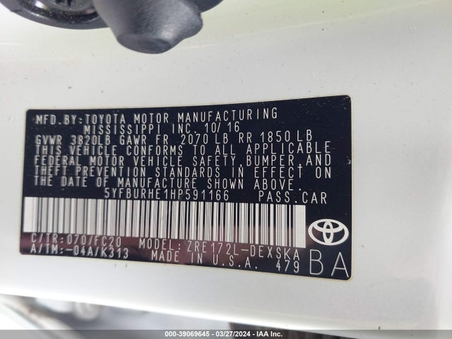 Toyota COROLLA SE 2017 5YFBURHE1HP591166 Image 9