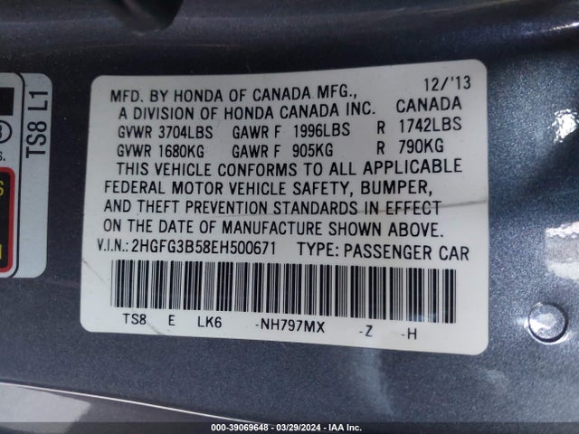 Honda Civic Lx 2014 2HGFG3B58EH500671 Image 9