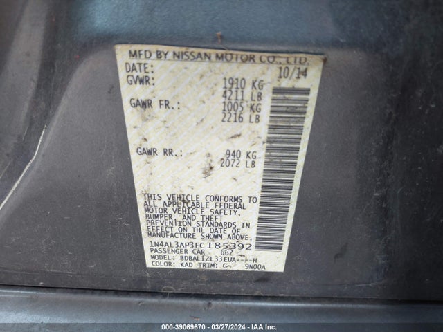 Nissan Altima 2.5 Sv 2015 1N4AL3AP3FC185392 Image 9