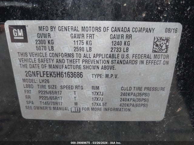 Chevrolet EQUINOX LT 2017 2GNFLFEK5H6163686 Image 9