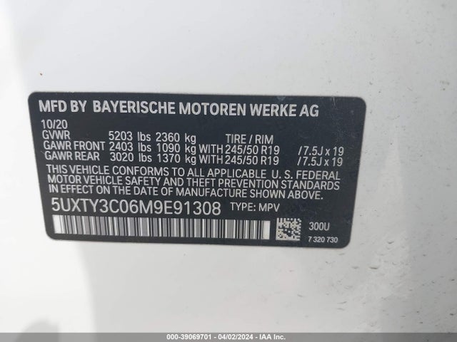 BMW X3 Sdrive30i 2021 5UXTY3C06M9E91308 Image 9