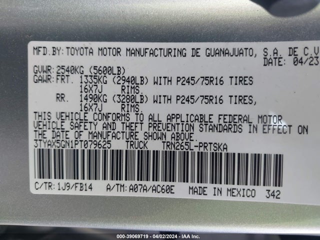 Toyota Tacoma Sr 2023 3TYAX5GN1PT079625 Image 9