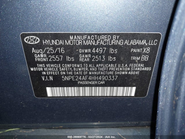 Hyundai SONATA SE 2017 5NPE24AF4HH490337 Image 9