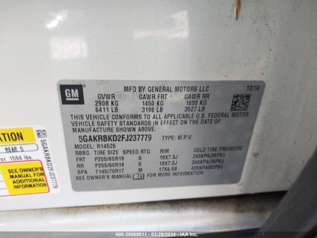 5GAKRBKD2FJ237779 Buick Enclave Leather