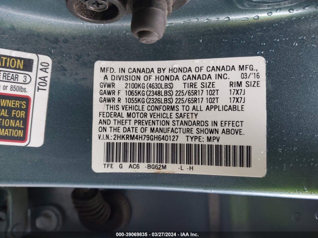 Honda Cr-v Ex-l 2016 2HKRM4H79GH640127 Image 9