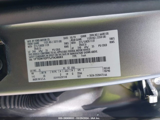 Ford F-150 Xl 2020 1FTEW1EP7LFA38083 Image 9