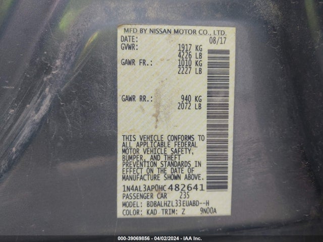 Nissan Altima 2.5 Sr 2017 1N4AL3AP0HC482641 Image 9