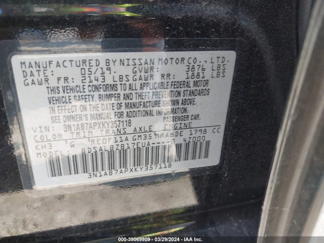 Nissan SENTRA S 2019 3N1AB7APXKY357118 Image 9