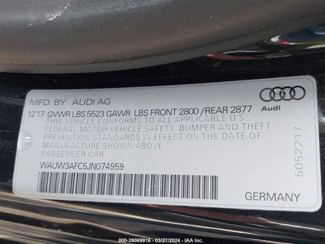 WAUW3AFC5JN074959 Audi A7 3.0t Premium Plus