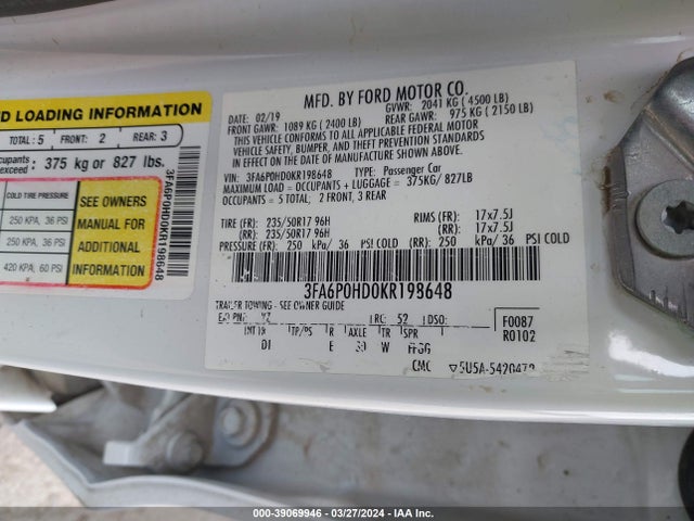 Ford Fusion 2019 3FA6P0HD0KR198648 Image 22
