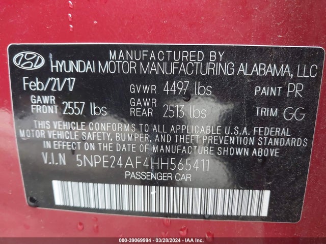 Hyundai Sonata 2017 5NPE24AF4HH565411 Image 9